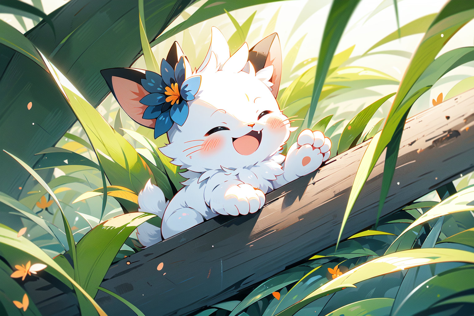 17571-354639004-,(Masterpiece_1.2, high quality),_no humans, bug, closed eyes, open mouth, butterfly, grass, flower, animal focus, outdoors, sit.png